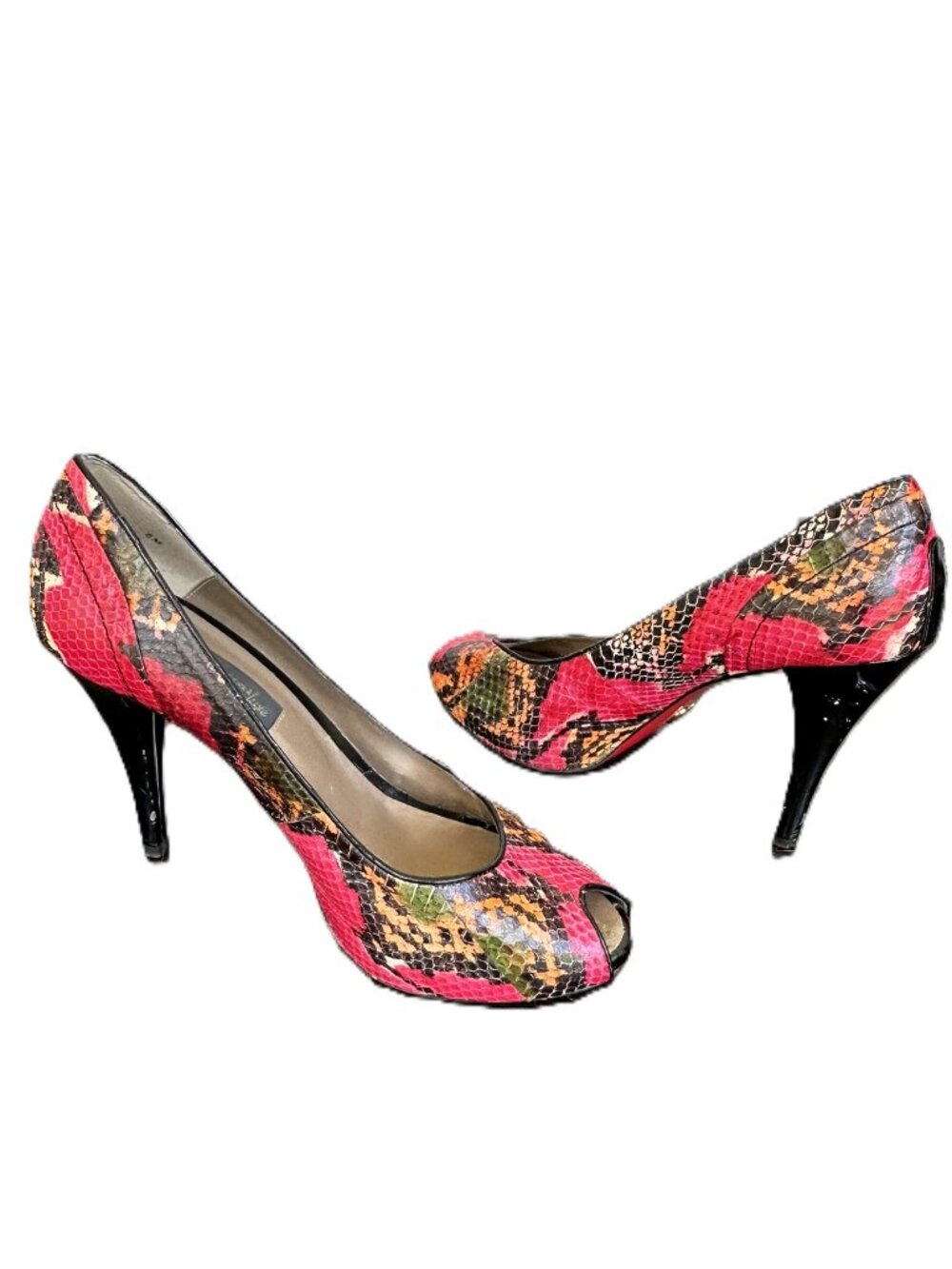 J. Renee Luxe 8M Christiana multicolor snakeskin high heel 4" pumps peeptoe pink